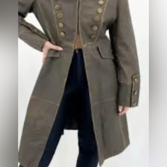 Brown Military Style Leather Jacket with Gold Buttons Size 10 - Picture 2 of 13